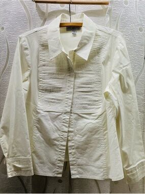 Lana Lee Petite Button Down Blouse 12P Ivory Excellent Pintuck Pleated 89211P